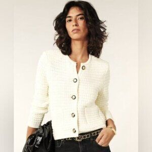 NEW Ba&sh Bash Gaspard Tweed Cardigan Jacket in  Ecru Cream White | size 2 | M